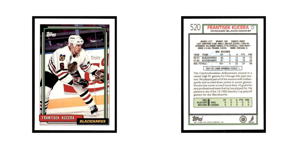 Frantisek Kucera 1992 Topps #520 Hockey Cards Hockey Card NM