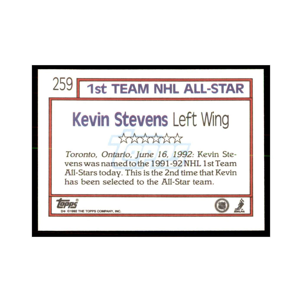 Kevin Stevens 1992 Topps #259 Hockey Cards Hockey Card NM