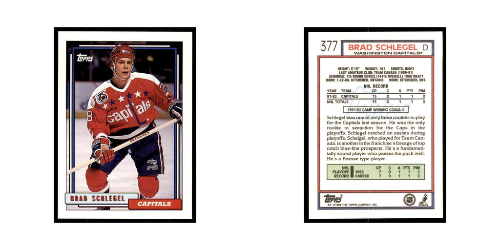 Brad Schlegel 1992 Topps #377 Hockey Cards Hockey Card NM