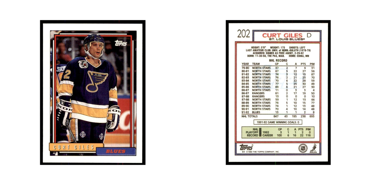 Curt Giles 1992 Topps #202 Hockey Cards Hockey Card NM