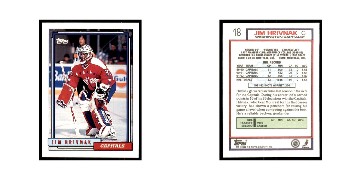 Jim Hrivnak 1992 Topps #18 Hockey Cards Hockey Card NM