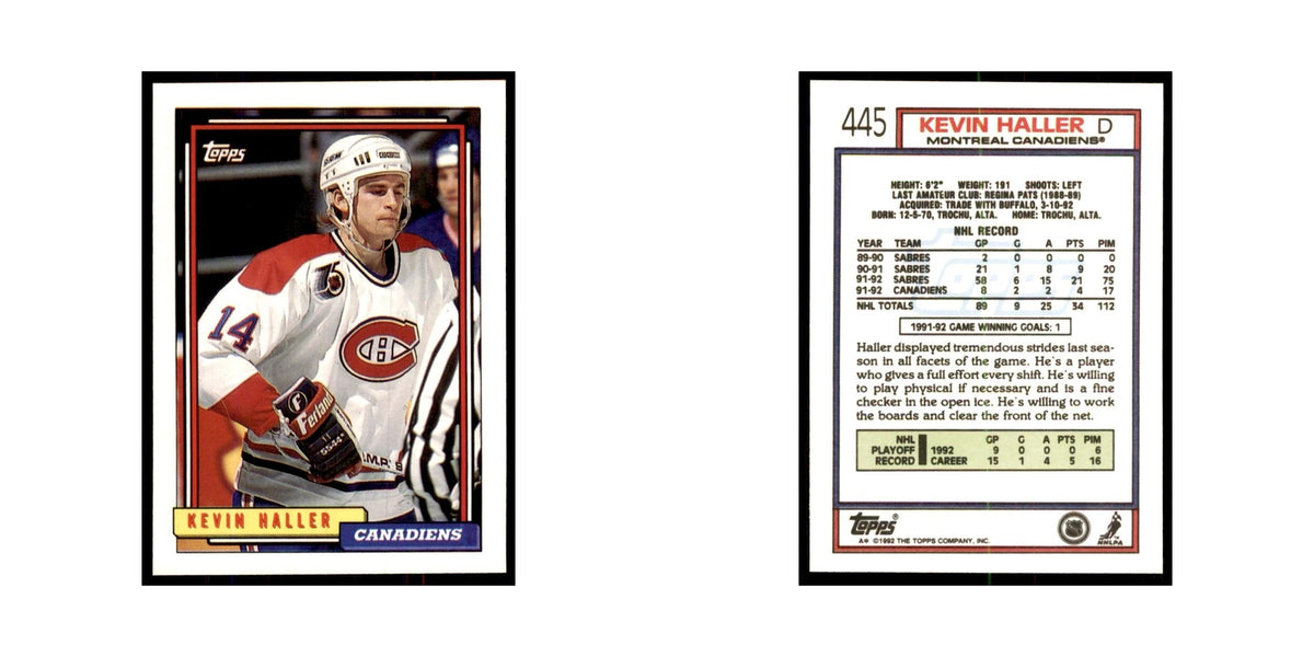 Kevin Haller 1992 Topps #445 Hockey Cards Hockey Card NM