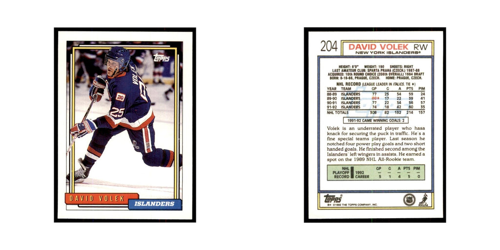 David Volek 1992 Topps #204 Hockey Cards Hockey Card NM