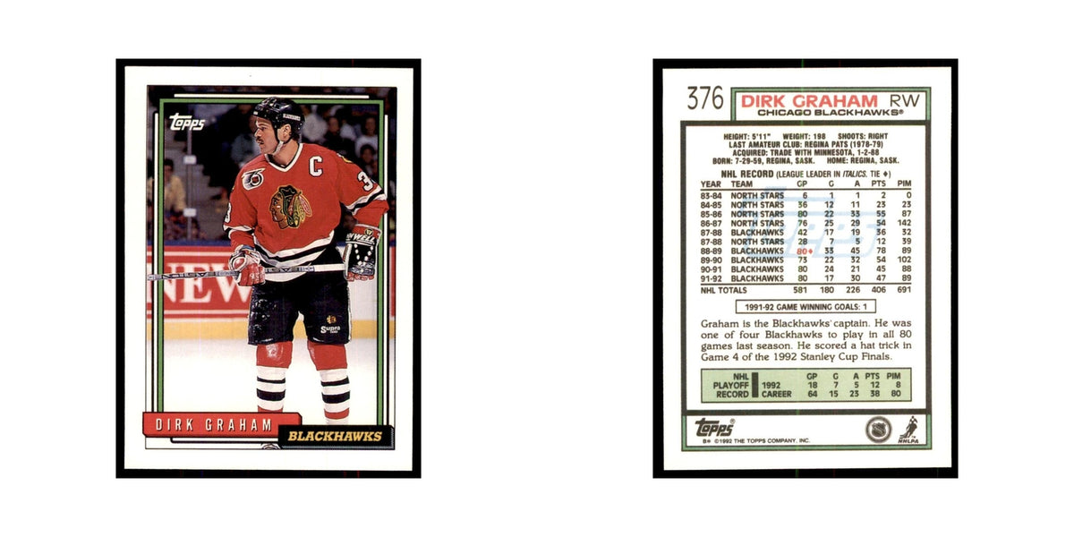 Dirk Graham 1992 Topps #376 Hockey Cards Hockey Card NM