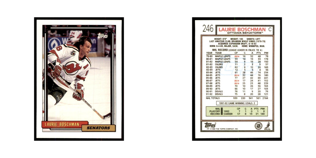 Laurie Boschman 1992 Topps #246 Hockey Cards Hockey Card NM