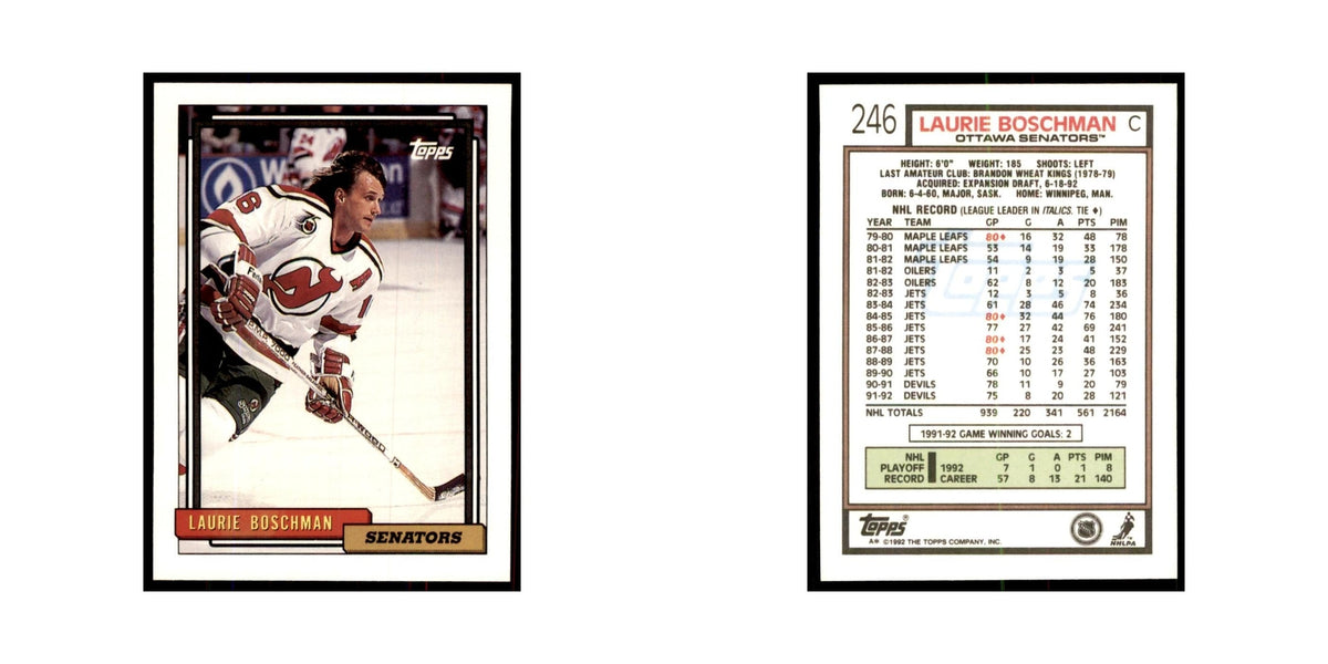 Laurie Boschman 1992 Topps #246 Hockey Cards Hockey Card NM