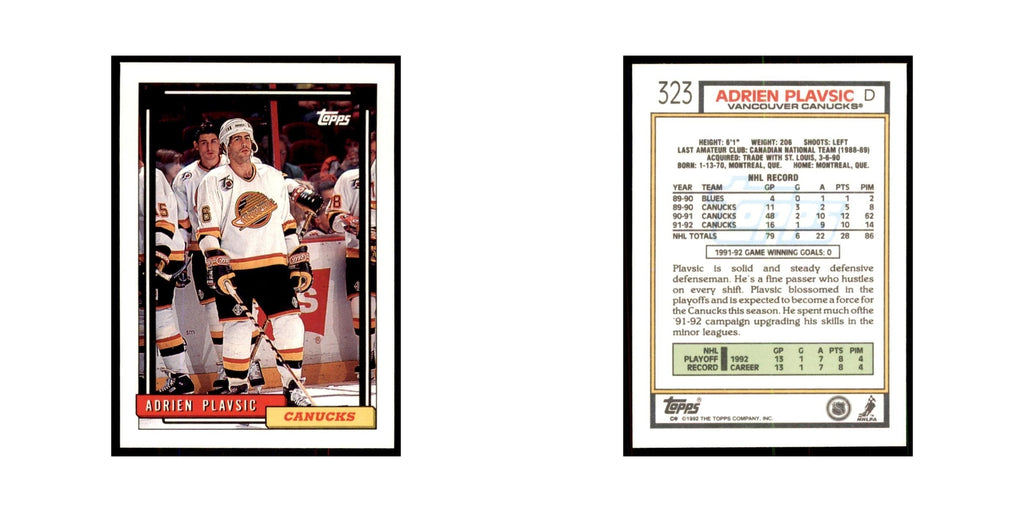 Adrien Plavsic 1992 Topps #323 Hockey Cards Hockey Card NM