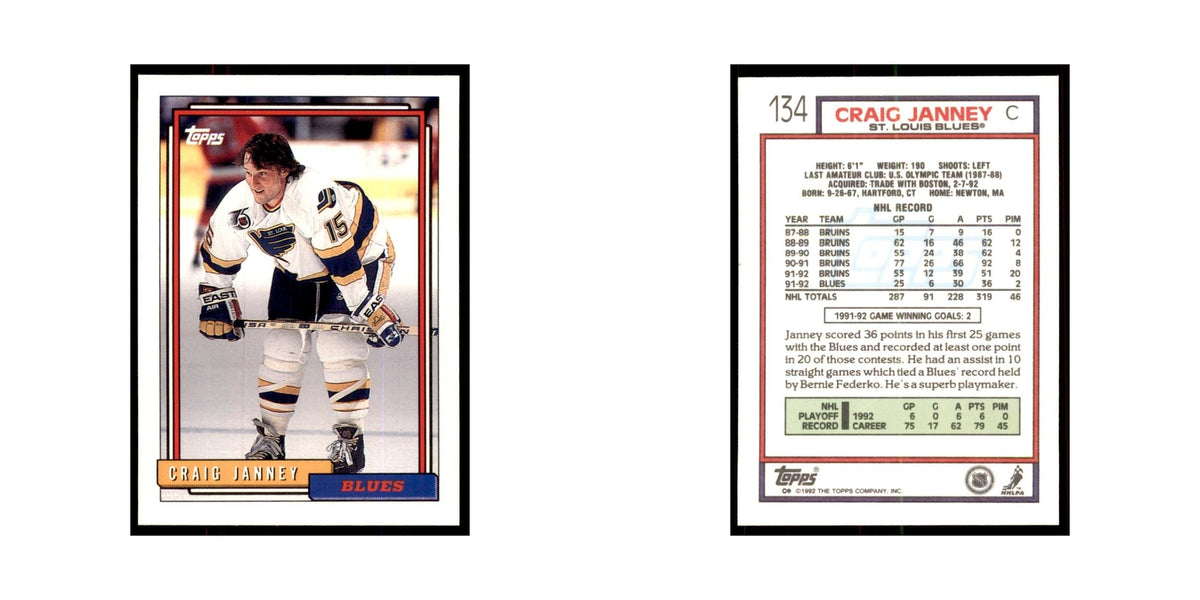 Craig Janney 1992 Topps #134 Hockey Cards Hockey Card NM