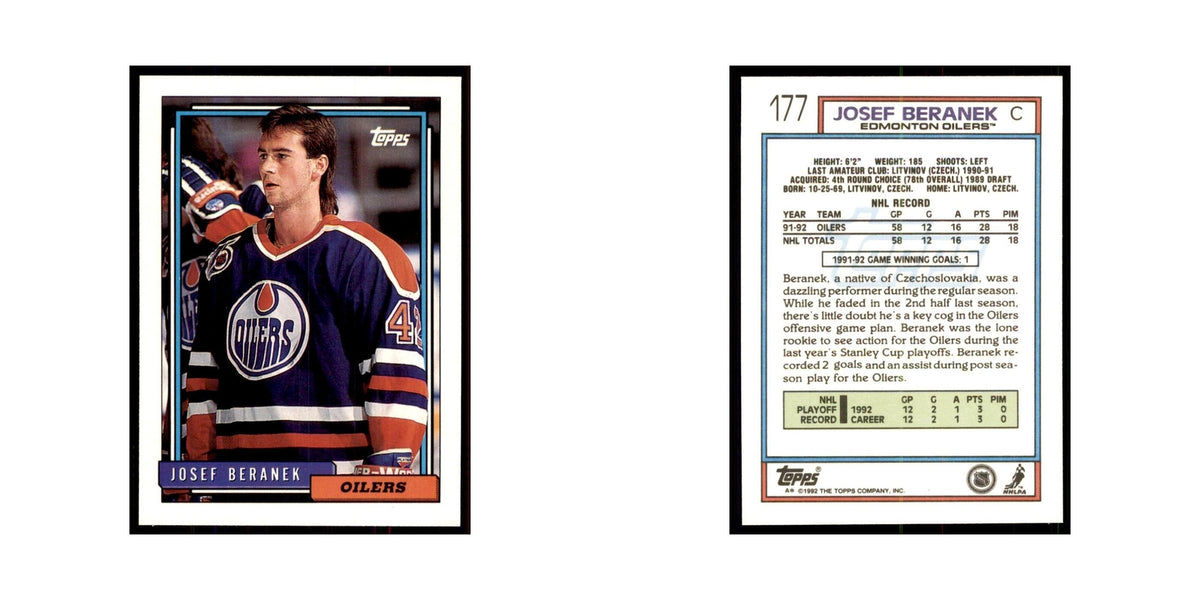 Josef Beranek 1992 Topps #177 Hockey Cards Hockey Card NM