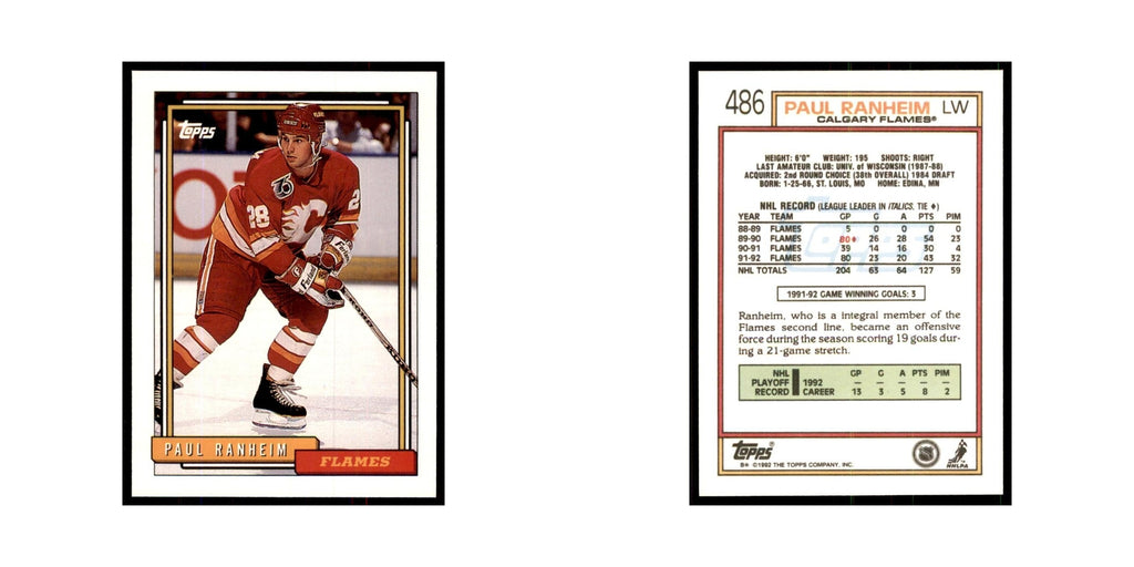 Paul Ranheim 1992 Topps #486 Hockey Cards Hockey Card NM