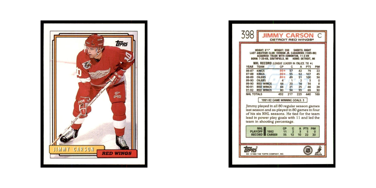 Jimmy Carson 1992 Topps #398 Hockey Cards Hockey Card NM