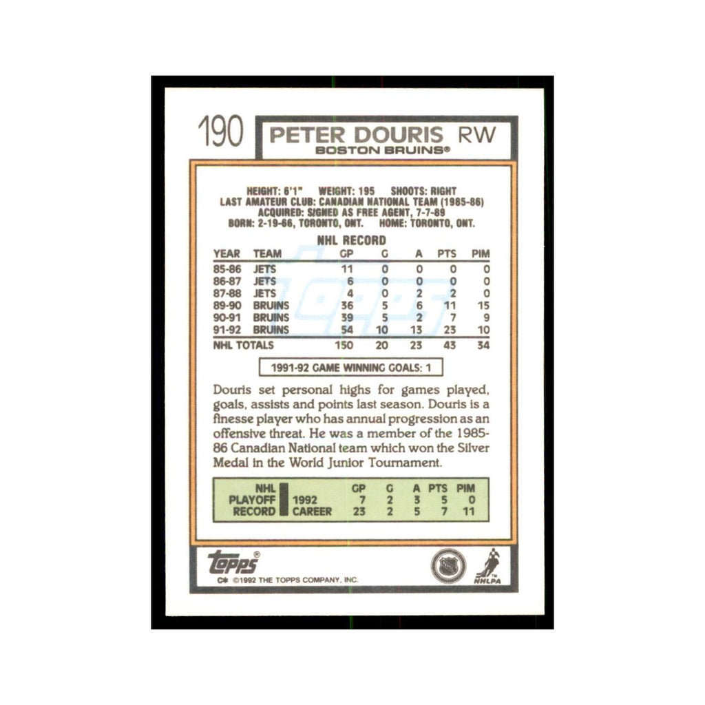Peter Douris 1992 Topps #190 Hockey Cards Hockey Card NM