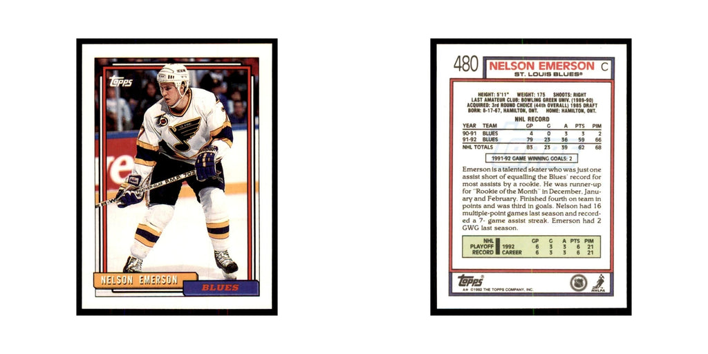 Nelson Emerson 1992 Topps #480 Hockey Cards Hockey Card NM