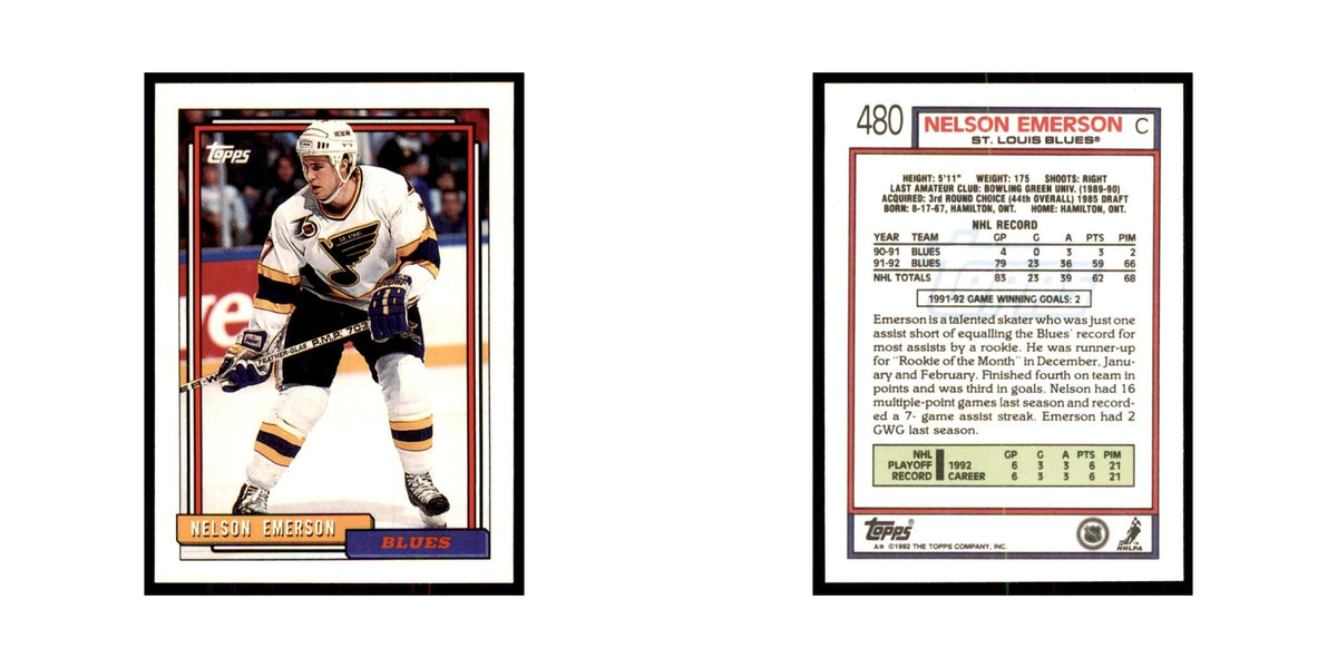 Nelson Emerson 1992 Topps #480 Hockey Cards Hockey Card NM