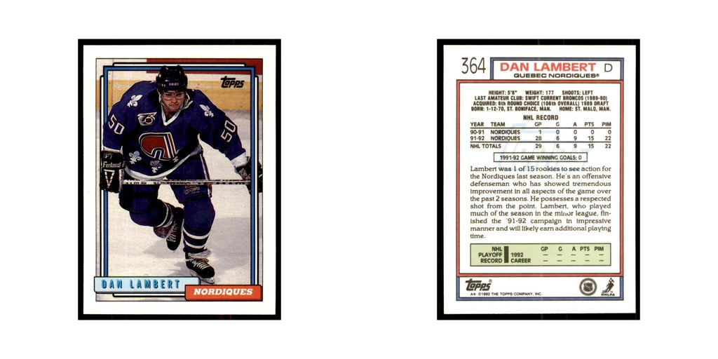 Dan Lambert 1992 Topps #364 Hockey Cards Hockey Card NM