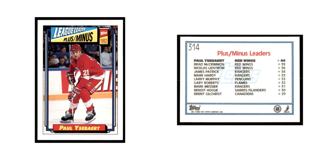 Paul Ysebaert 1992 Topps #314 Hockey Cards Hockey Card NM
