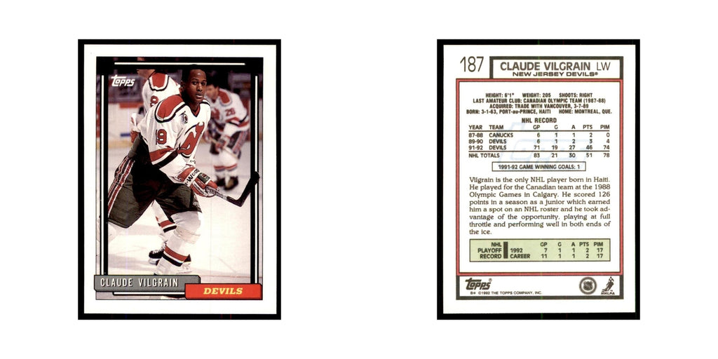 Claude Vilgrain 1992 Topps #187 Hockey Cards Hockey Card NM
