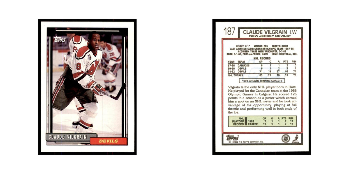Claude Vilgrain 1992 Topps #187 Hockey Cards Hockey Card NM