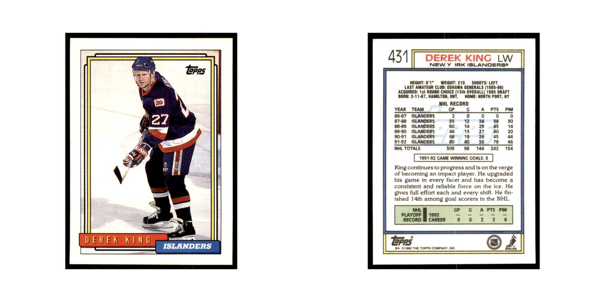 Derek King 1992 Topps #431 Hockey Cards Hockey Card NM