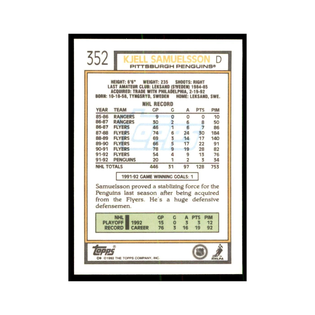 Kjell Samuelsson 1992 Topps #352 Hockey Cards Hockey Card NM