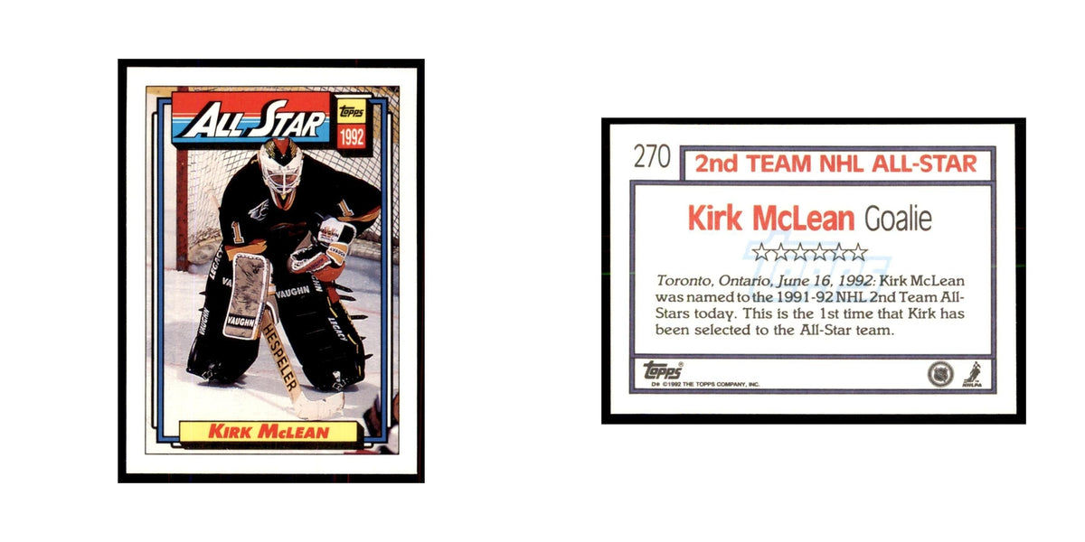 Kirk McLean 1992 Topps #270 Hockey Cards Hockey Card NM