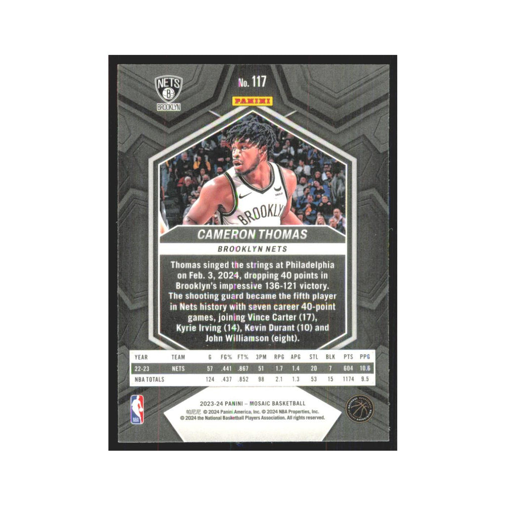 Cameron Thomas 2023 Panini Mosaic #117 Brooklyn Nets Basketball Card NM