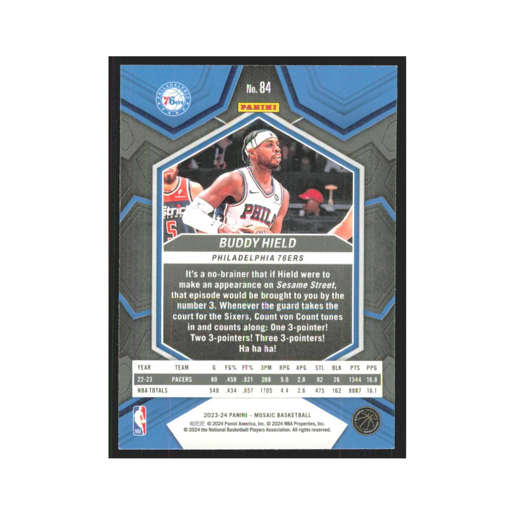 Buddy Hield 2023 Panini Mosaic #84 Philadelphia 76ers Basketball Card NM