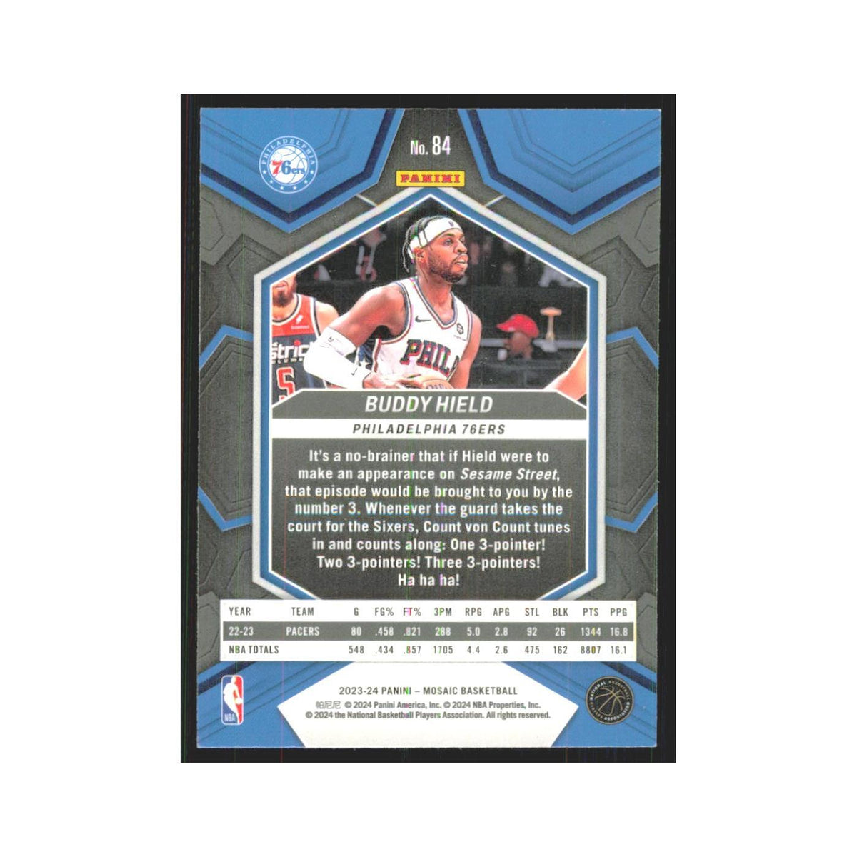 Buddy Hield 2023 Panini Mosaic #84 Philadelphia 76ers Basketball Card NM