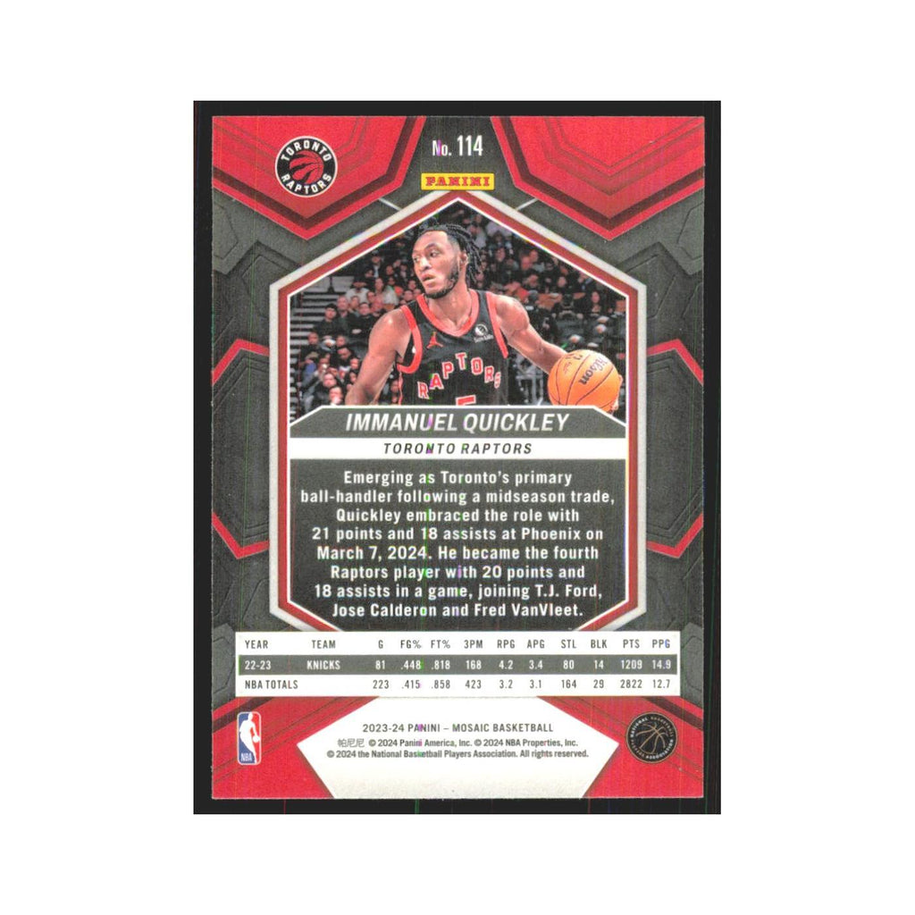 Immanuel Quickley 2023 Panini Mosaic #114 Toronto Raptors Basketball Card NM