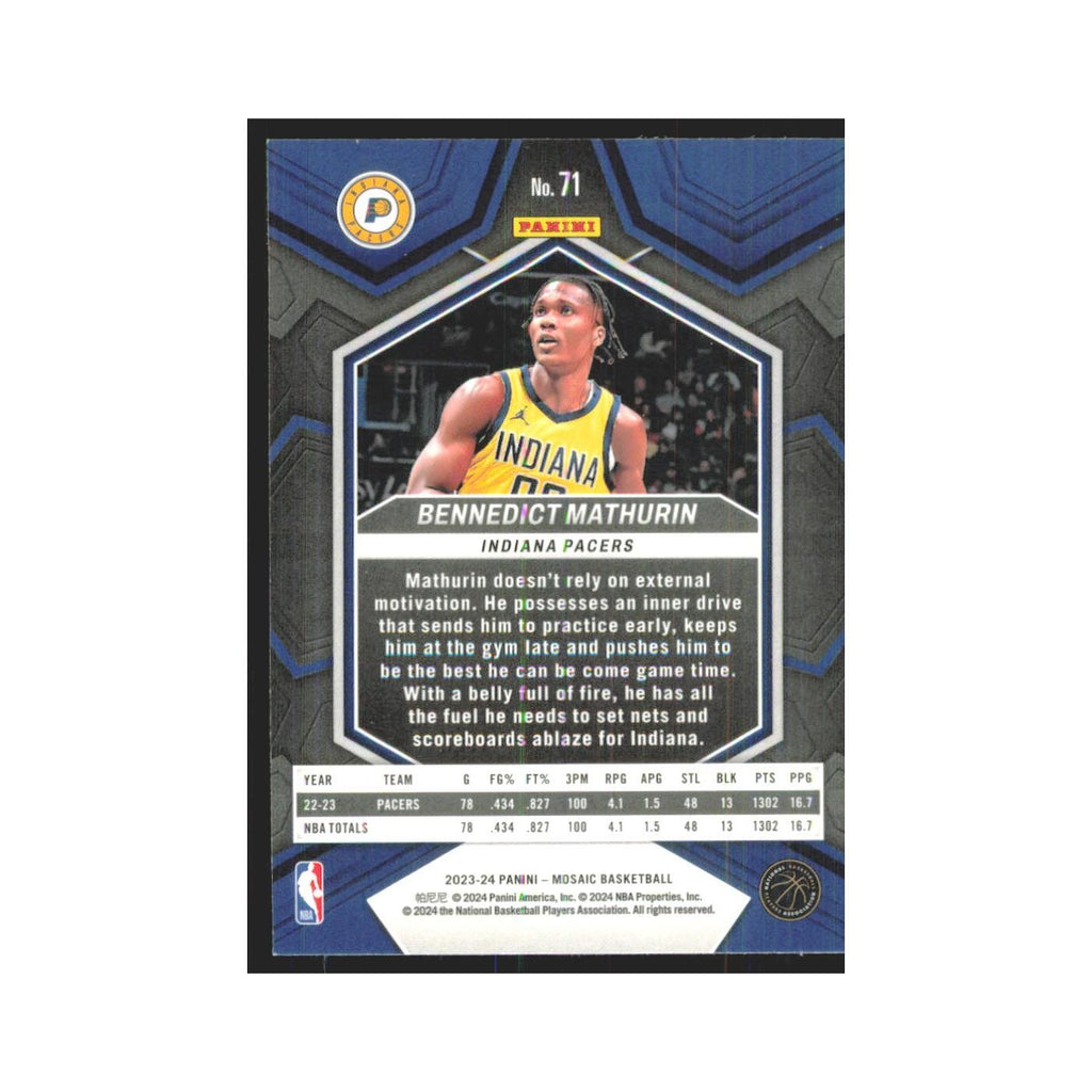 Bennedict Mathurin 2023 Panini Mosaic #71 Indiana Pacers Basketball Card NM