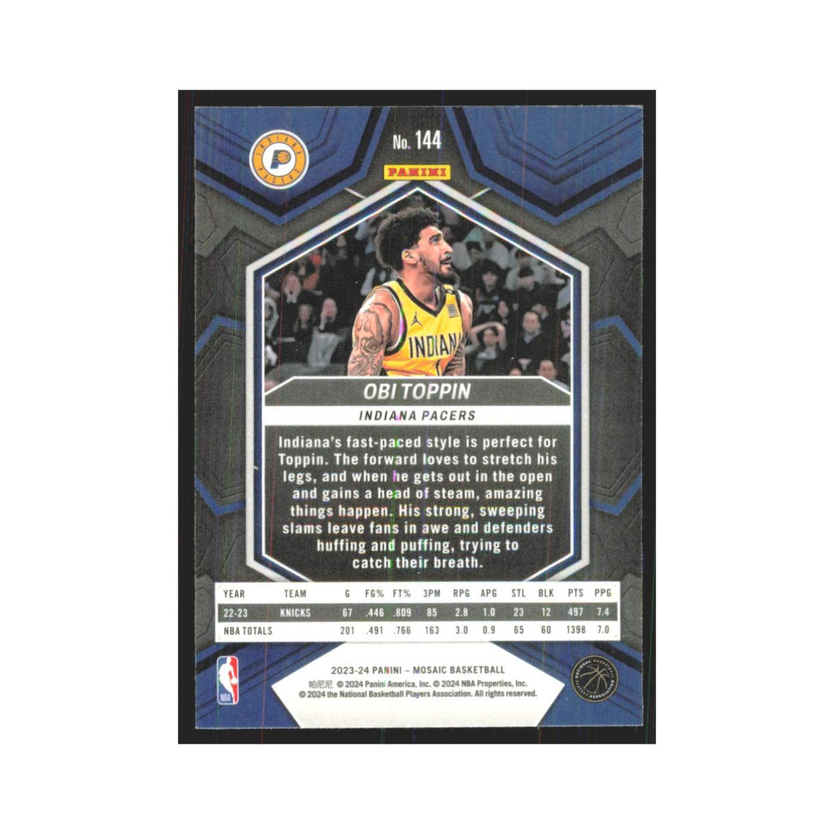Obi Toppin 2023 Panini Mosaic #144 Indiana Pacers Basketball Card NM