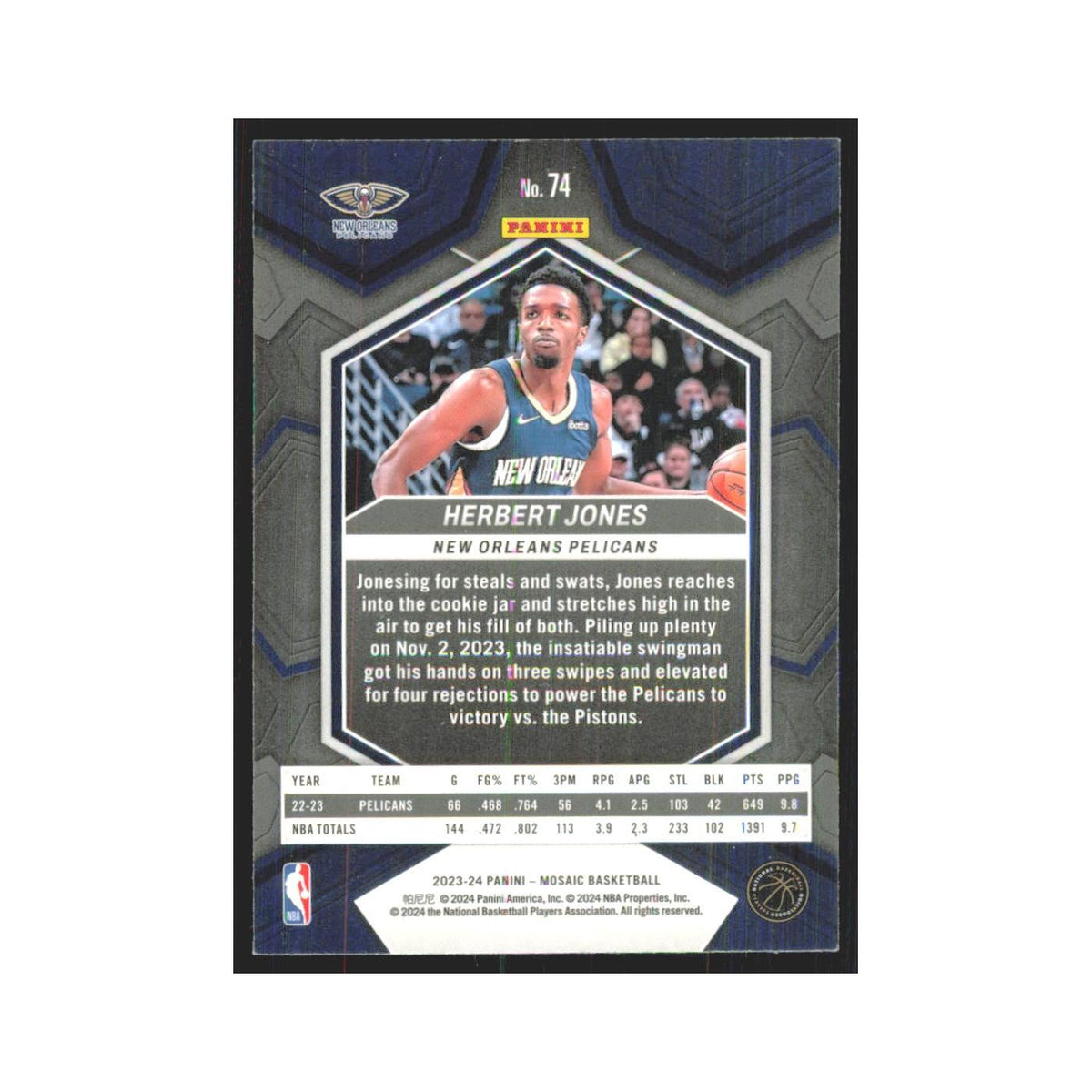 Herbert Jones 2023 Panini Mosaic #74 New Orleans Pelicans Basketball Card NM