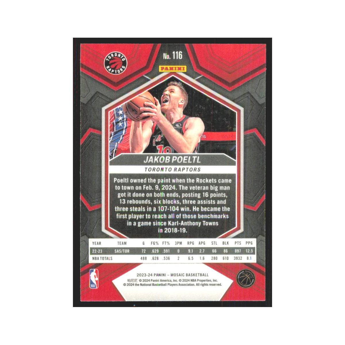 Jakob Poeltl 2023 Panini Mosaic #116 Toronto Raptors Basketball Card NM