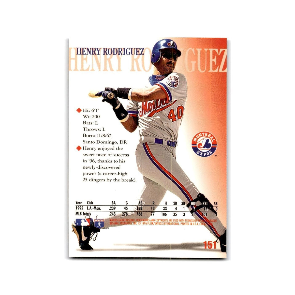 Henry Rodriguez 1996 Circa #151 Montreal Expos Baseball Card NM
