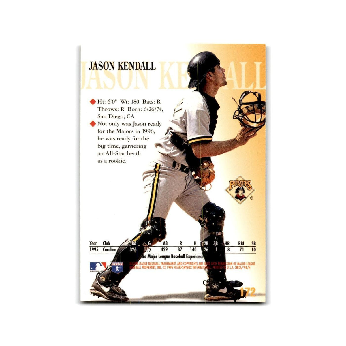 Jason Kendall 1996 Circa #172 Pittsburgh Pirates Baseball Card NM