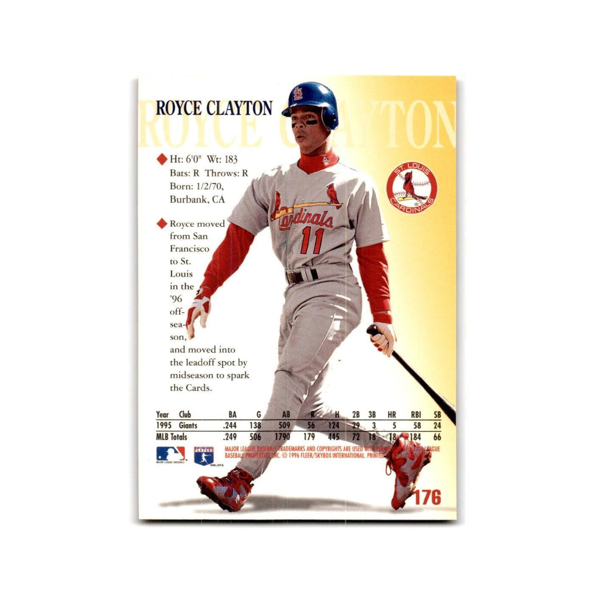 Royce Clayton 1996 Circa #176 St. Louis Cardinals Baseball Card NM