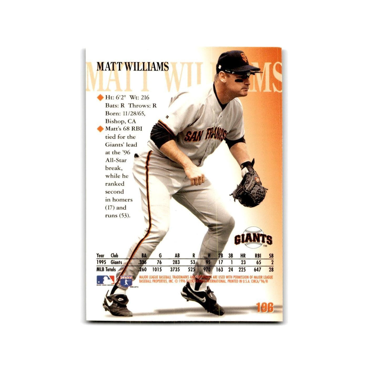 Matt Williams 1996 Circa #196 San Francisco Giants Baseball Card NM