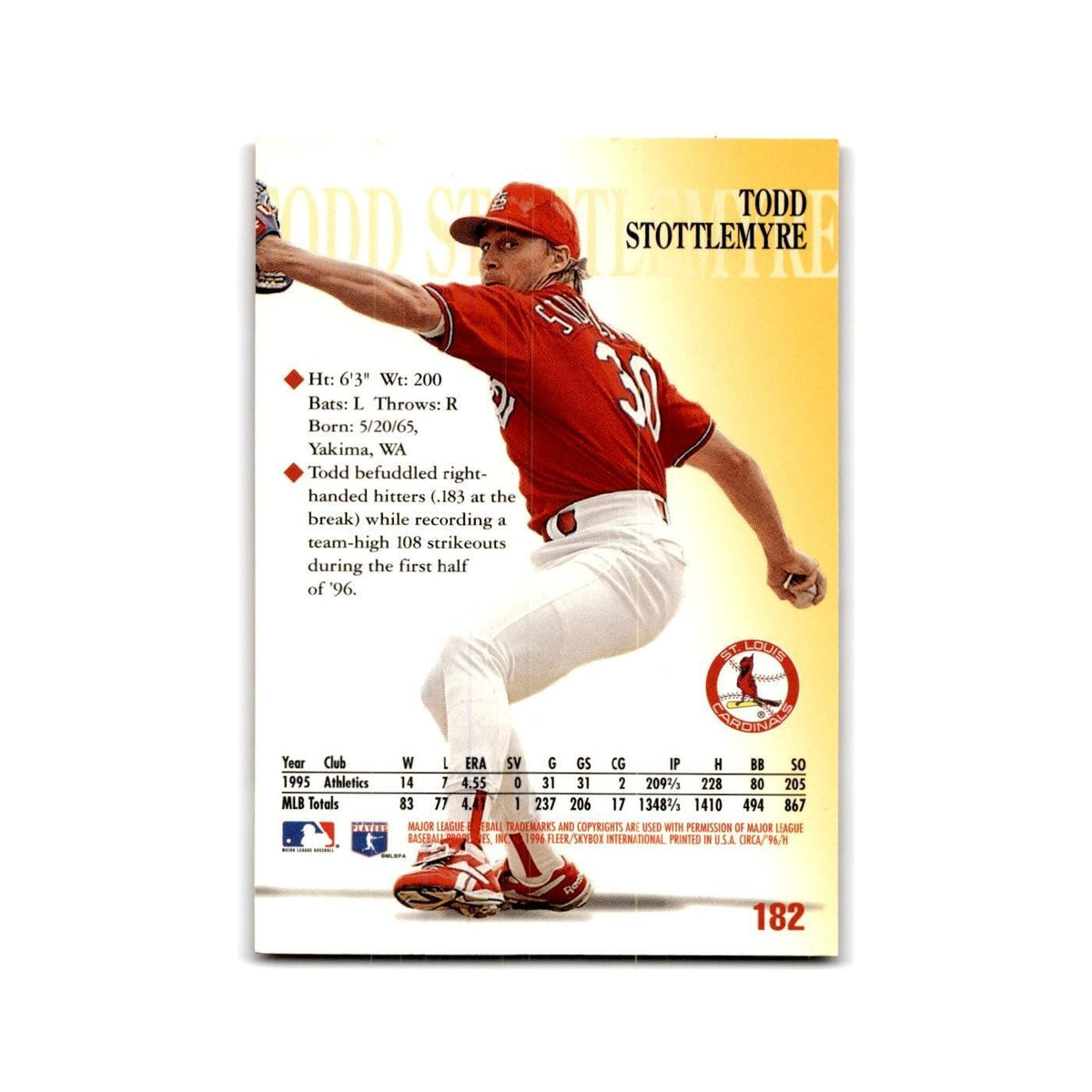 Todd Stottlemyre 1996 Circa #182 St. Louis Cardinals Baseball Card NM