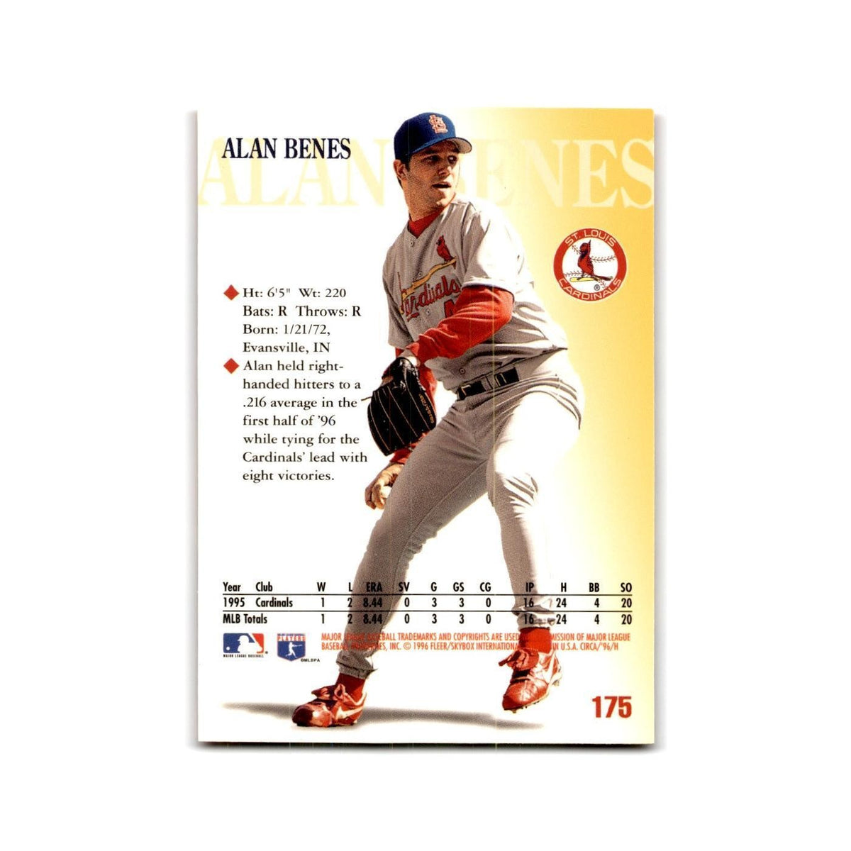 Alan Benes 1996 Circa #175 St. Louis Cardinals Baseball Card NM