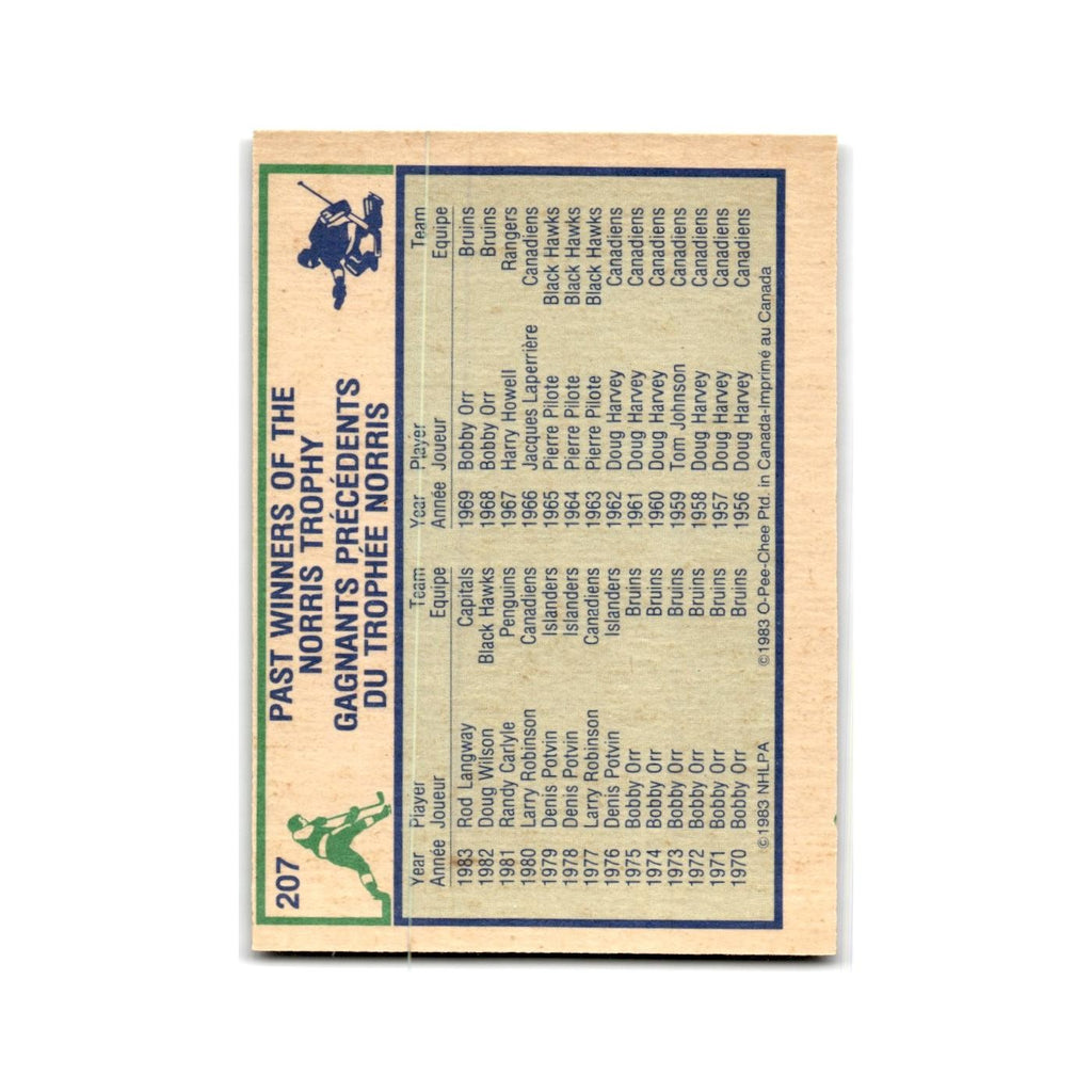 1983 O-Pee-Chee Rod Langway Norris Trophy #207