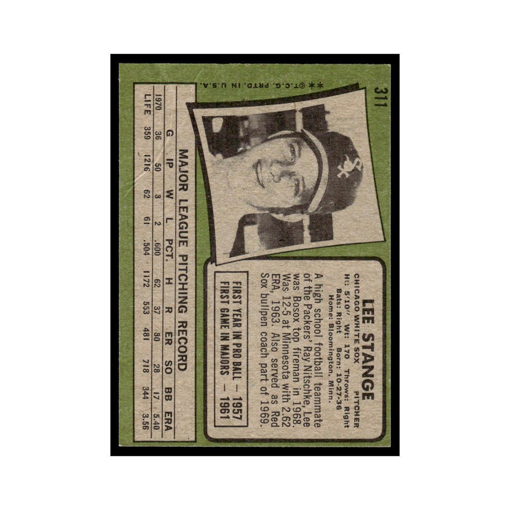 1971 Topps Baseball Card Lee Stange White Sox #311