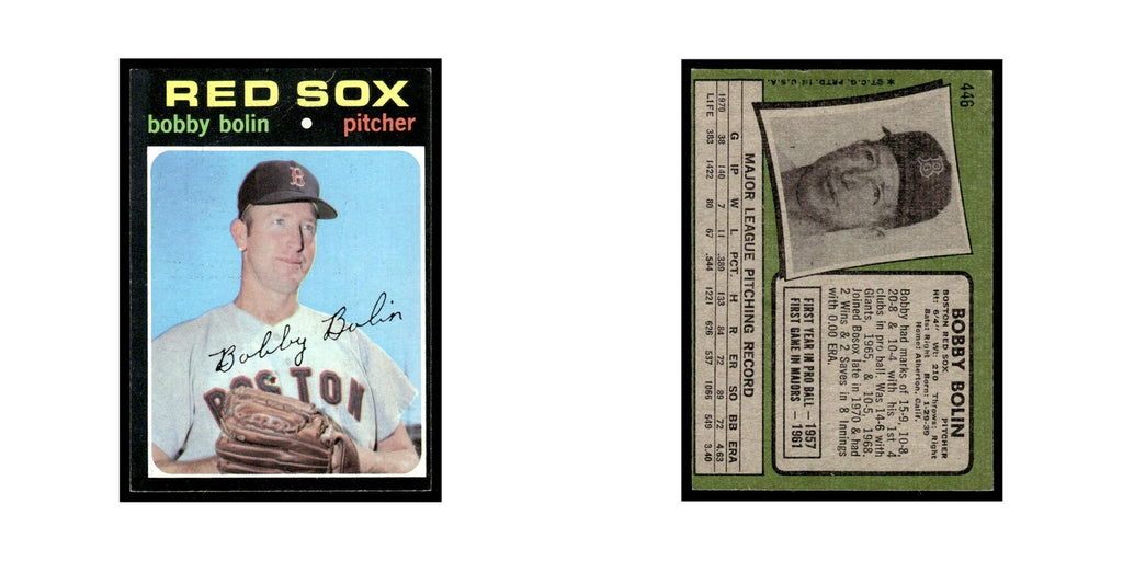 1971 Topps Baseball Card (Damaged) Bobby Bolin Red Sox #446