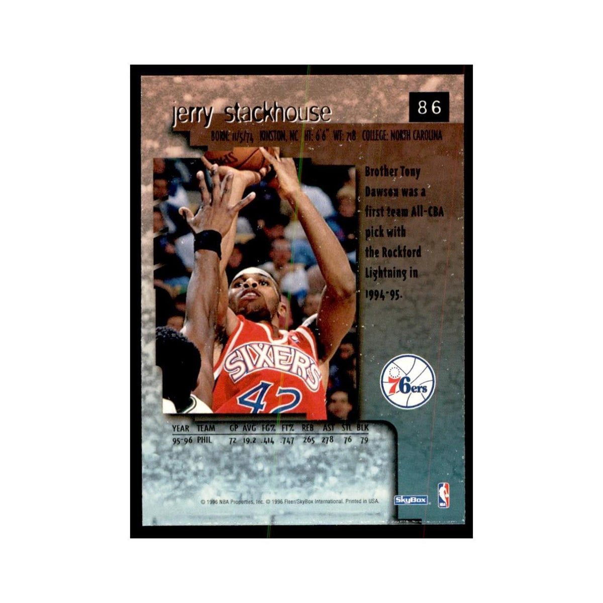 1996 SkyBox Premium Jerry Stackhouse Basketball Cards #86