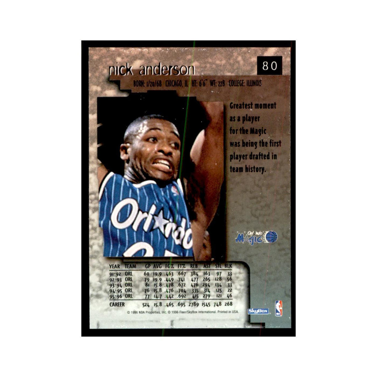 1996 SkyBox Premium Nick Anderson Basketball Cards #80