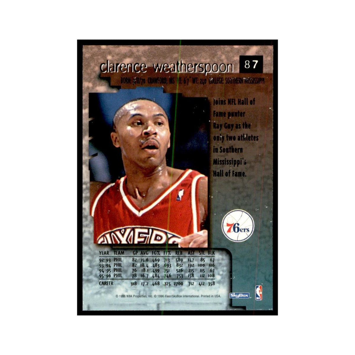 1996 SkyBox Premium Clarence Weatherspoon Basketball Cards #87