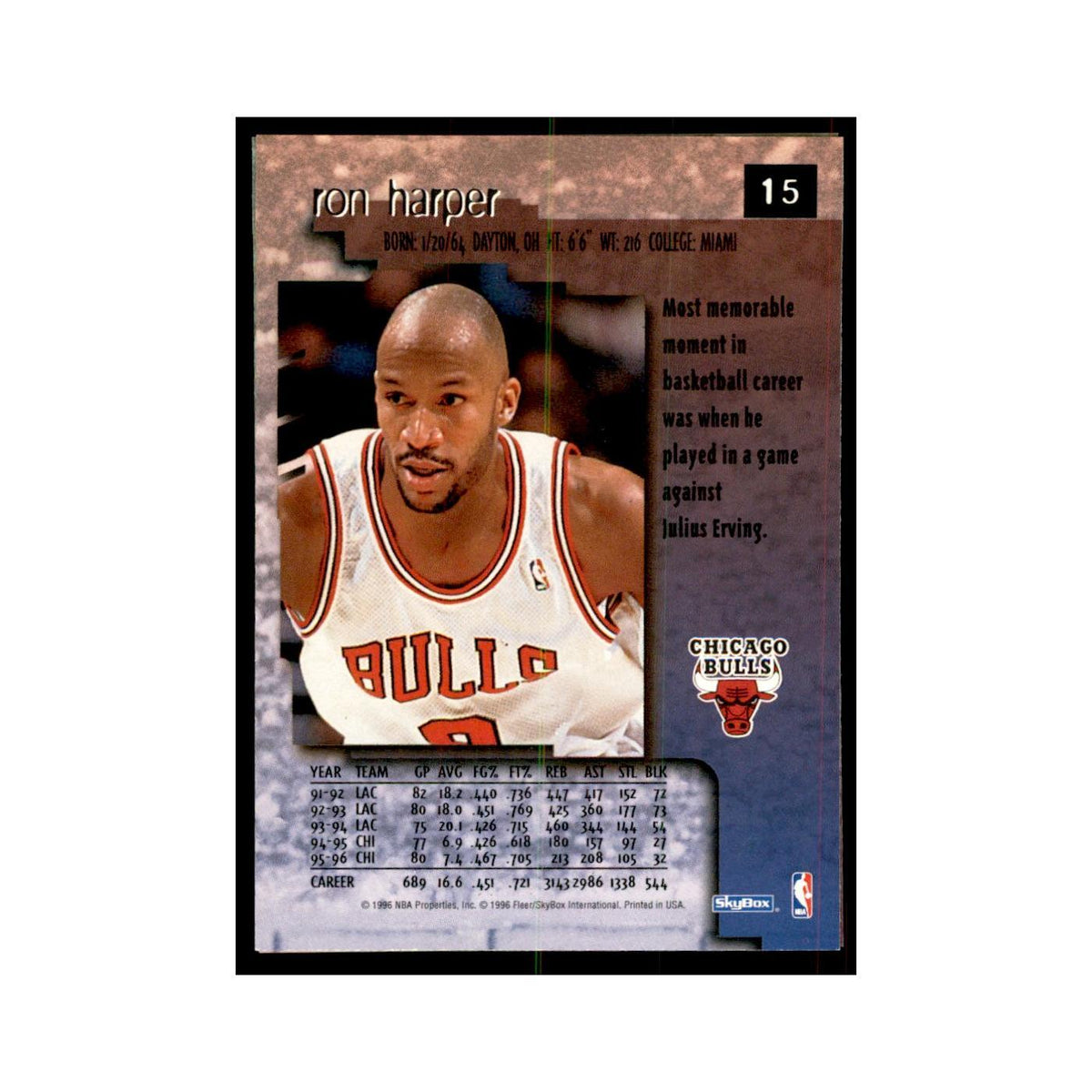 1996 SkyBox Premium Ron Harper Basketball Cards #15