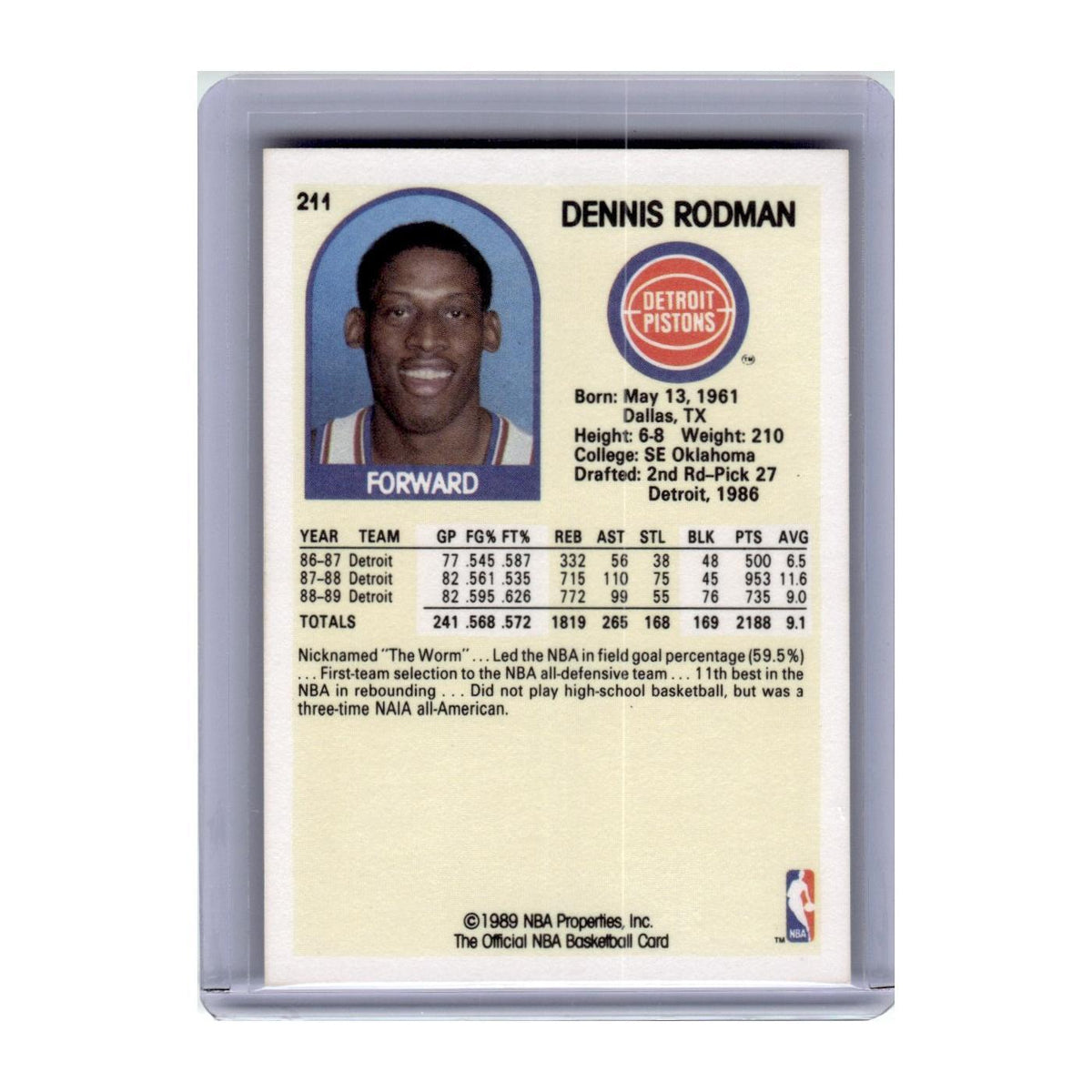 1989 Hoops Dennis Rodman Pistons #241