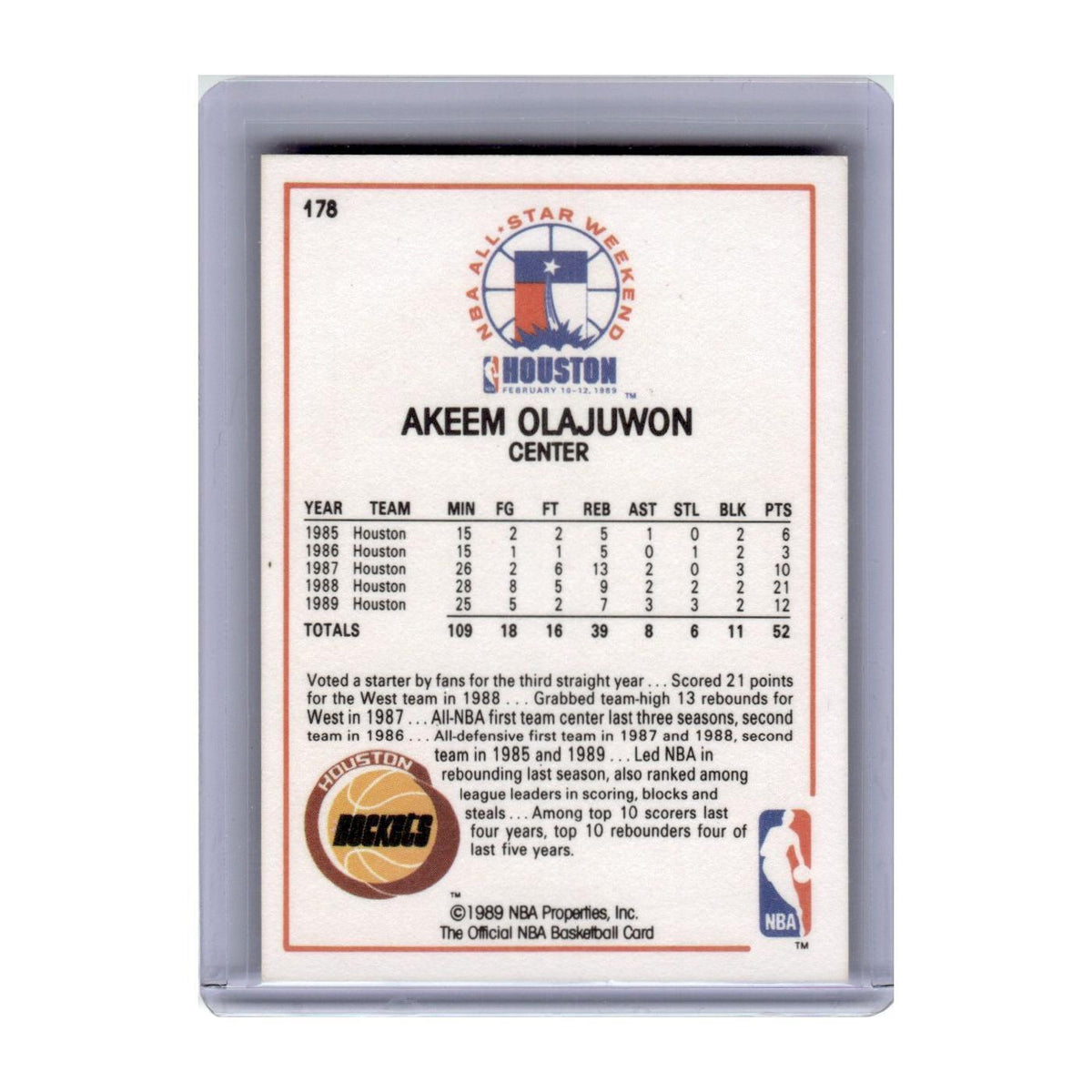 1989 Hoops Akeem Olajuwon Rockets #178