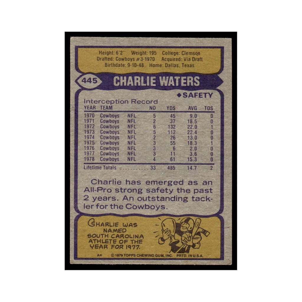 1979 Topps Football Card Charlie Waters Cowboys #445