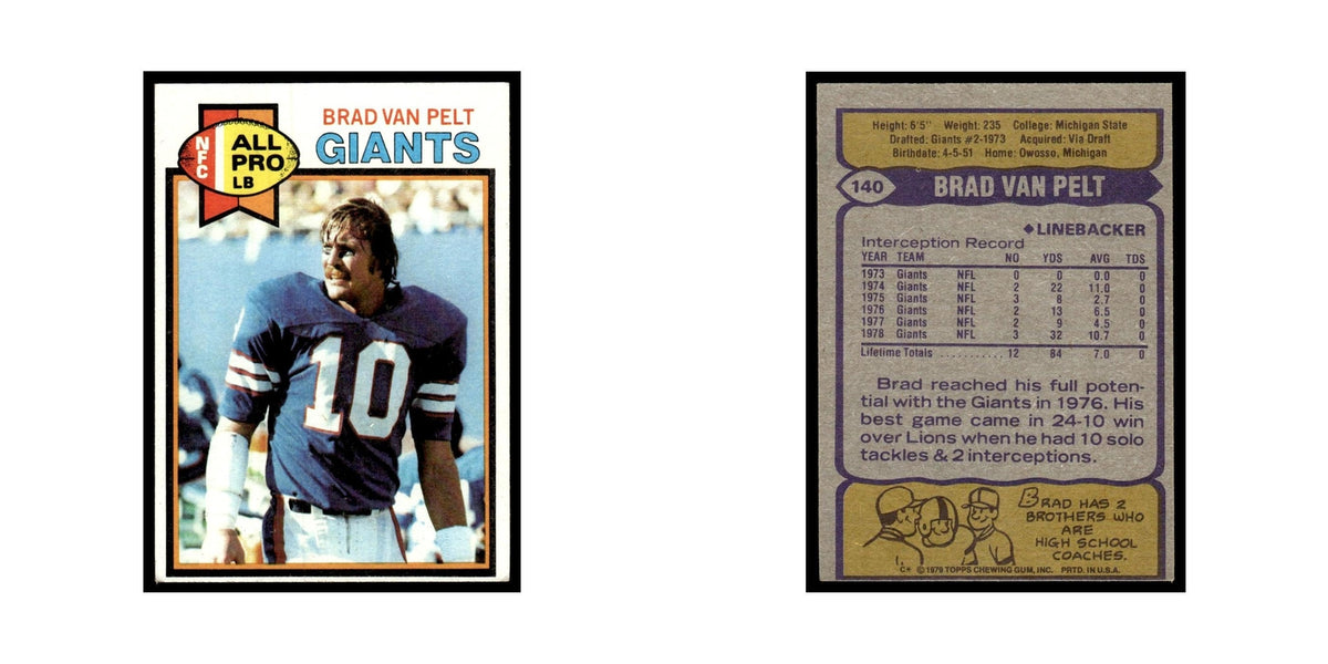 1979 Topps Football Card Brad Van Pelt Giants #140